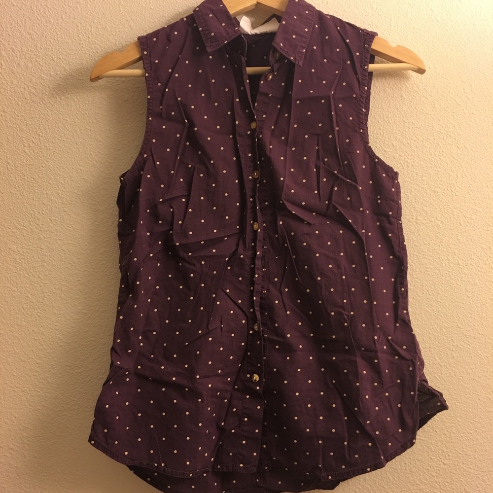 Maroon Polka Dot Button Down Top